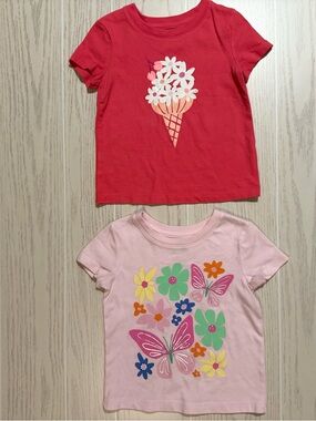 Jumping Beans Girls 2T Bundle Pink Butterfly Floral Graphic Tees